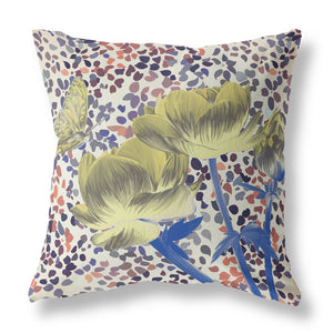 Homeroots 26" X 26" Yellow Butterfly Blown Seam Floral Indoor Outdoor Throw Pillow   481537