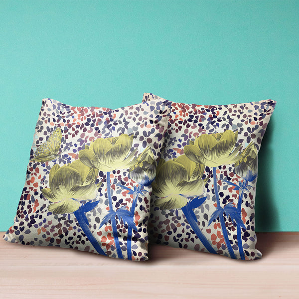 Homeroots 26" X 26" Yellow Butterfly Blown Seam Floral Indoor Outdoor Throw Pillow   481537