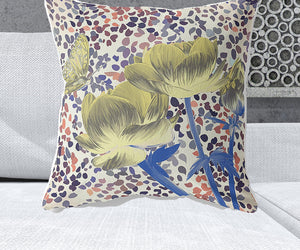 Homeroots 26" X 26" Yellow Butterfly Blown Seam Floral Indoor Outdoor Throw Pillow   481537