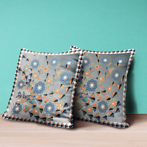 Homeroots 26" X 26" Gray And White Peacock Blown Seam Floral Indoor Outdoor Throw Pillow   481567