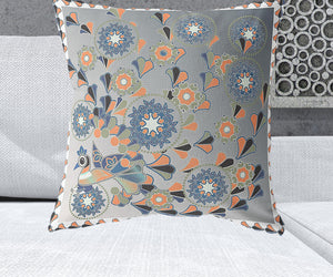 Homeroots 26" X 26" Gray And White Peacock Blown Seam Floral Indoor Outdoor Throw Pillow   481567