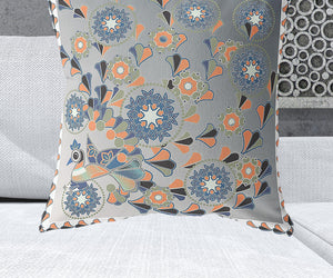 Homeroots 28" X 28" Gray And White Peacock Blown Seam Floral Indoor Outdoor Throw Pillow   481568