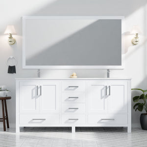 English Elm White Double Bath Vanity 72in W x 22in D with Cultured Marble Top, Chrome Faucet & Large Mirror, Durable B2731S01022