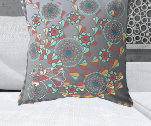 Homeroots 28" X 28" Gray Peacock Blown Seam Floral Indoor Outdoor Throw Pillow   481573