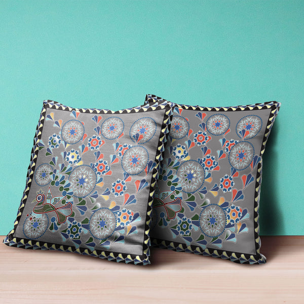 Homeroots 28" X 28" Gray Peacock Blown Seam Floral Indoor Outdoor Throw Pillow   481583