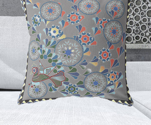 Homeroots 28" X 28" Gray Peacock Blown Seam Floral Indoor Outdoor Throw Pillow   481583