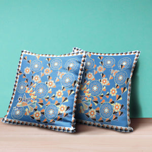 Homeroots 28" X 28" Blue And Orange Peacock Blown Seam Floral Indoor Outdoor Throw Pillow   481588