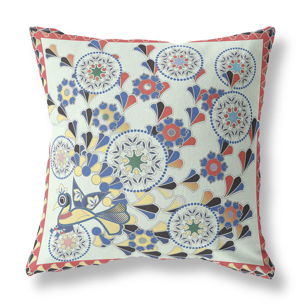 Homeroots 28" X 28" Light Red Blown Seam Floral Indoor Outdoor Throw Pillow   481598