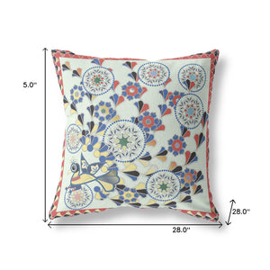 Homeroots 28" X 28" Light Red Blown Seam Floral Indoor Outdoor Throw Pillow   481598