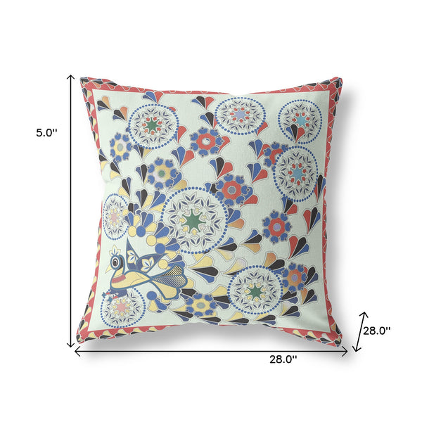 Homeroots 28" X 28" Light Red Blown Seam Floral Indoor Outdoor Throw Pillow   481598