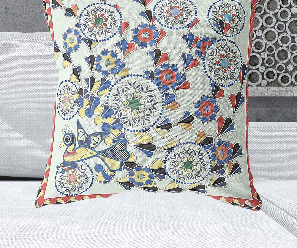 Homeroots 28" X 28" Light Red Blown Seam Floral Indoor Outdoor Throw Pillow   481598