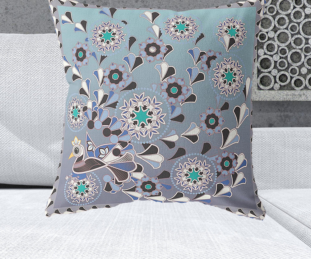 Homeroots 26" X 26" Purple Peacock Blown Seam Floral Indoor Outdoor Throw Pillow   481607