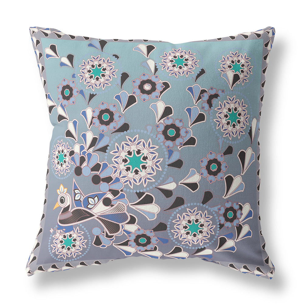 Homeroots 28" X 28" Purple Peacock Blown Seam Floral Indoor Outdoor Throw Pillow   481608