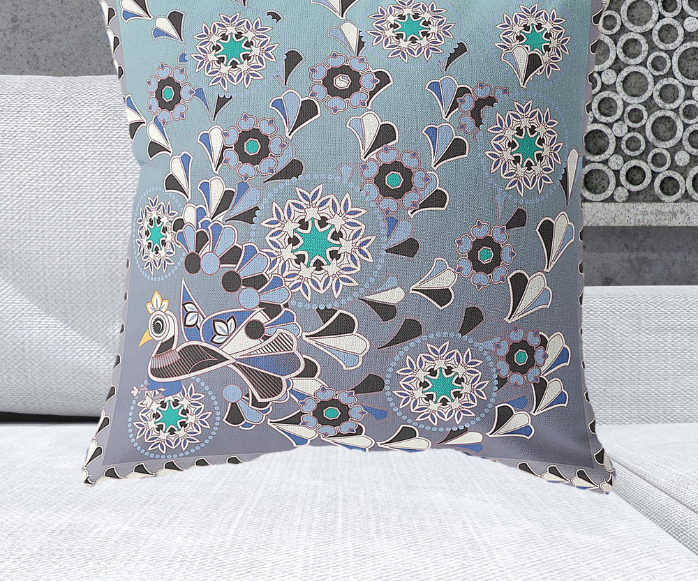 Homeroots 28" X 28" Purple Peacock Blown Seam Floral Indoor Outdoor Throw Pillow   481608