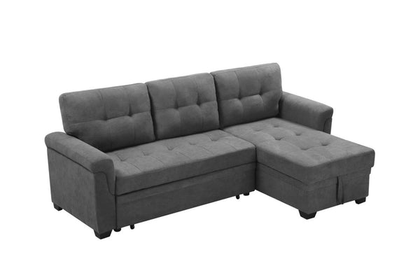 English Elm Jardin Reversible L-shaped Sectional Sleeper Sofa with Chaise Storage and Tufted Fabric Gray B2749S00175