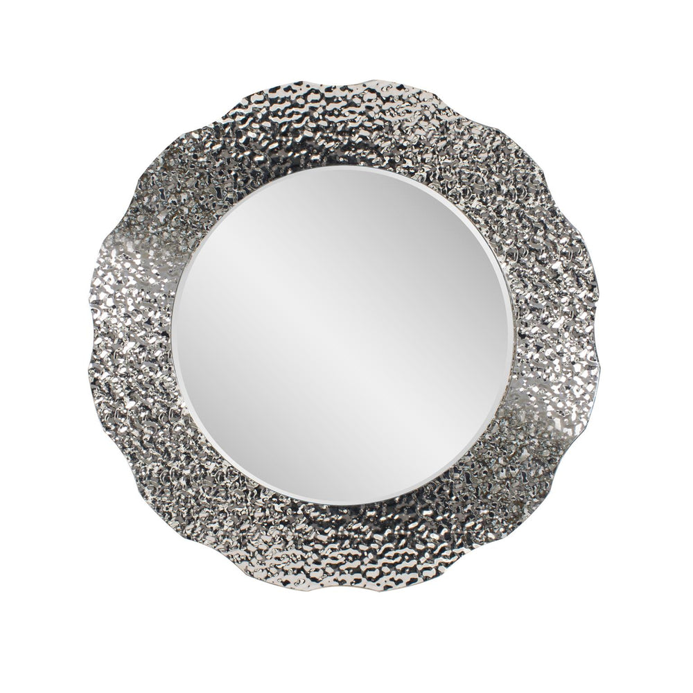 Howard Elliott Olmstead Round Mirror - Elegant Hammered Frame With Scalloped Edges For Stunning Wall Decor Silver Stainless Steel 48162-howard-elliott