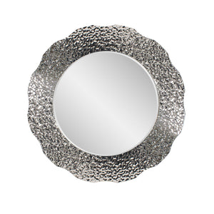 Howard Elliott Olmstead Round Mirror - Elegant Hammered Frame With Scalloped Edges For Stunning Wall Decor Silver Stainless Steel 48162-howard-elliott