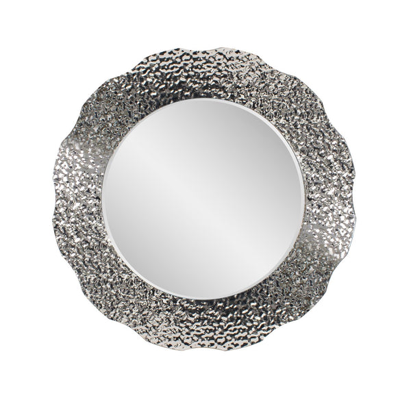 Howard Elliott Olmstead Round Mirror - Elegant Hammered Frame With Scalloped Edges For Stunning Wall Decor Silver Stainless Steel 48162-howard-elliott