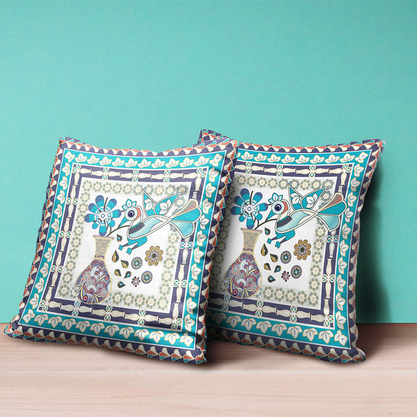 Homeroots 28" X 28" Cream Peacock Blown Seam Floral Indoor Outdoor Throw Pillow   481628