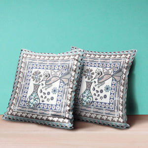 Homeroots 28" X 28" Blue And Gray Peacock Blown Seam Floral Indoor Outdoor Throw Pillow   481648