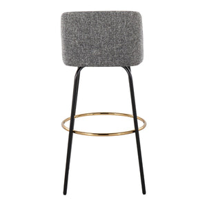 English Elm 30" Swivel Barstools Set of 2 Grey Fabric Gold Footrest Black Metal Kitchen Counter B202S00653