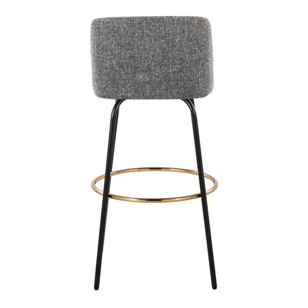 English Elm 30" Swivel Barstools Set of 2 Grey Fabric Gold Footrest Black Metal Kitchen Counter B202S00653