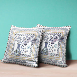 Homeroots 28" X 28" Beige And White Peacock Blown Seam Floral Indoor Outdoor Throw Pillow   481663