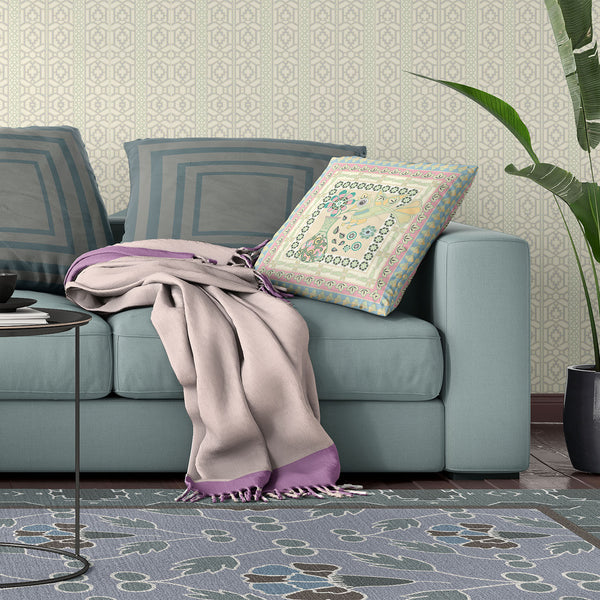 Homeroots 28" X 28" Blue And Beige Peacock Blown Seam Floral Indoor Outdoor Throw Pillow   481673