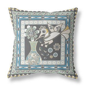 Homeroots 26" X 26" Black And White Peacock Blown Seam Floral Indoor Outdoor Throw Pillow   481682