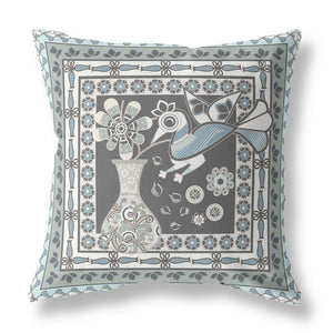 Homeroots 26" X 26" Black And Blue Peacock Blown Seam Floral Indoor Outdoor Throw Pillow   481687