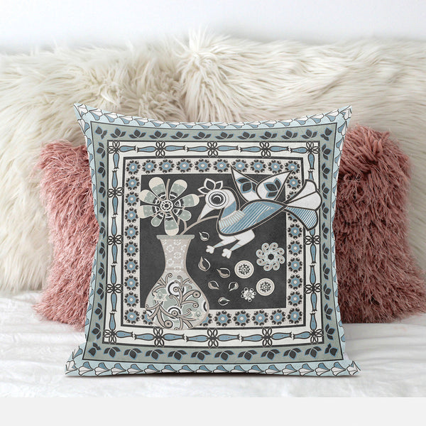 Homeroots 28" X 28" Black And Blue Peacock Blown Seam Floral Indoor Outdoor Throw Pillow   481688