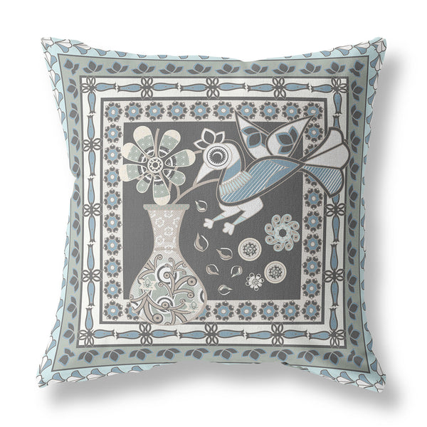 Homeroots 28" X 28" Black And Blue Peacock Blown Seam Floral Indoor Outdoor Throw Pillow   481688