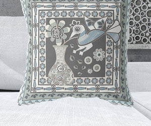 Homeroots 28" X 28" Black And Blue Peacock Blown Seam Floral Indoor Outdoor Throw Pillow   481688