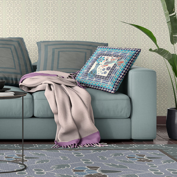 Homeroots 28" X 28" Blue And Off White Peacock Blown Seam Floral Indoor Outdoor Throw Pillow   481693