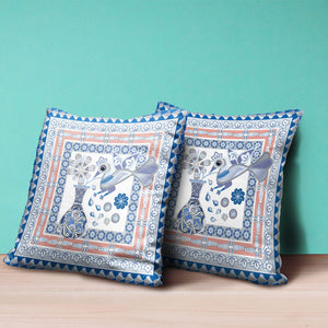 Homeroots 28" X 28" Blue And Gray Peacock Blown Seam Floral Indoor Outdoor Throw Pillow   481698