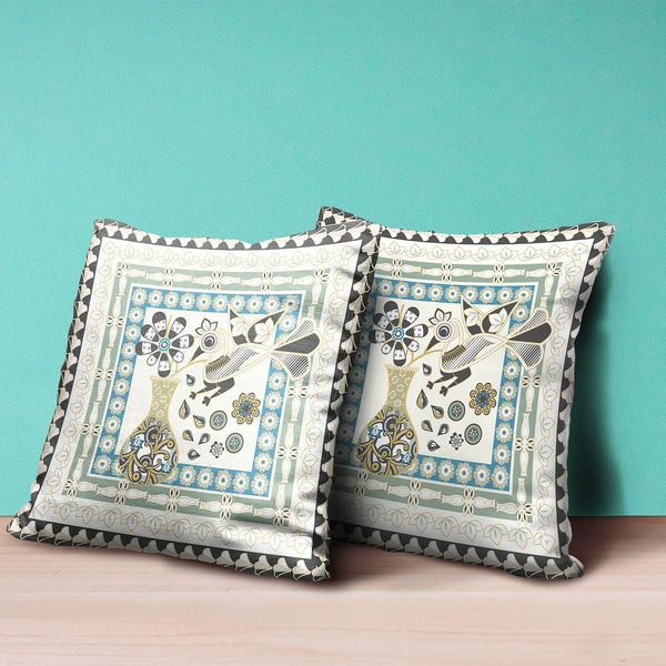 Homeroots 26" X 26" Cream Peacock Blown Seam Floral Indoor Outdoor Throw Pillow   481707