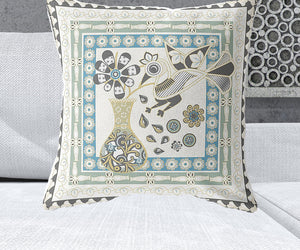 Homeroots 26" X 26" Cream Peacock Blown Seam Floral Indoor Outdoor Throw Pillow   481707