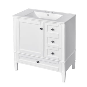 English Elm 30 30 Inch Bathroom Vanity with Ceramic Sink, Modern Compact 3-Drawer Storage Cabinet for Small Baths White N710P247499K