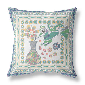 Homeroots 26" X 26" Cream Peacock Blown Seam Floral Indoor Outdoor Throw Pillow   481712