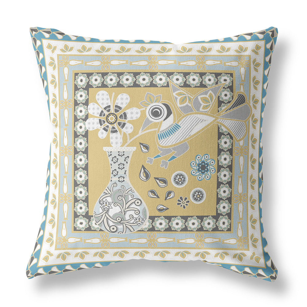 Homeroots 28" X 28" Beige And White Peacock Blown Seam Floral Indoor Outdoor Throw Pillow   481723