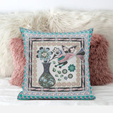 Homeroots 26" X 26" Gray Peacock Blown Seam Floral Indoor Outdoor Throw Pillow   481737