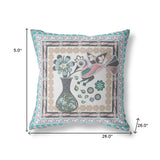 Homeroots 26" X 26" Gray Peacock Blown Seam Floral Indoor Outdoor Throw Pillow   481737