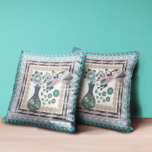 Homeroots 28" X 28" Gray Peacock Blown Seam Floral Indoor Outdoor Throw Pillow   481738