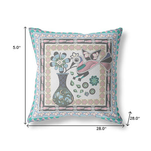 Homeroots 28" X 28" Gray Peacock Blown Seam Floral Indoor Outdoor Throw Pillow   481738
