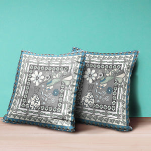 Homeroots 28" X 28" Gray And White Peacock Blown Seam Floral Indoor Outdoor Throw Pillow   481743