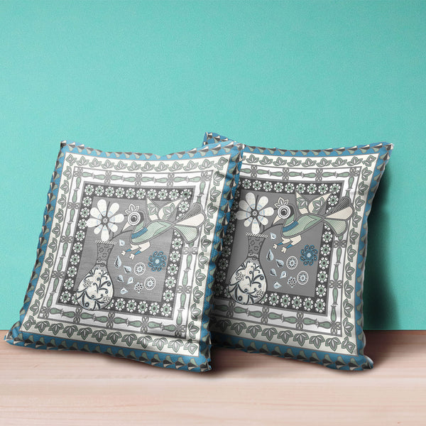 Homeroots 28" X 28" Gray And White Peacock Blown Seam Floral Indoor Outdoor Throw Pillow   481743