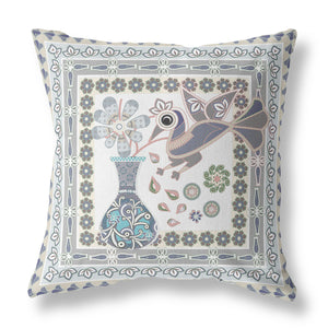 Homeroots 26" X 26" Gray Peacock Blown Seam Floral Indoor Outdoor Throw Pillow   481747