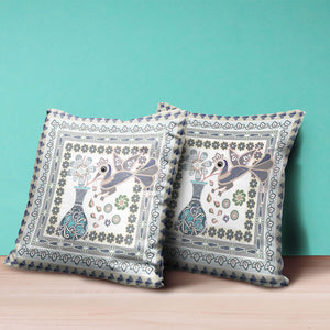 Homeroots 26" X 26" Gray Peacock Blown Seam Floral Indoor Outdoor Throw Pillow   481747