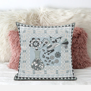 Homeroots 26" X 26" Cream Peacock Blown Seam Floral Indoor Outdoor Throw Pillow   481752