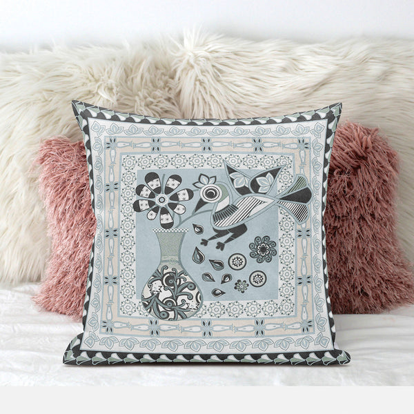 Homeroots 26" X 26" Cream Peacock Blown Seam Floral Indoor Outdoor Throw Pillow   481752